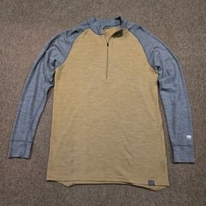 Meriwool Layers Sweater Mens M Gold Gray 400G Merino Wool 1/4 Zip Layer Pullover